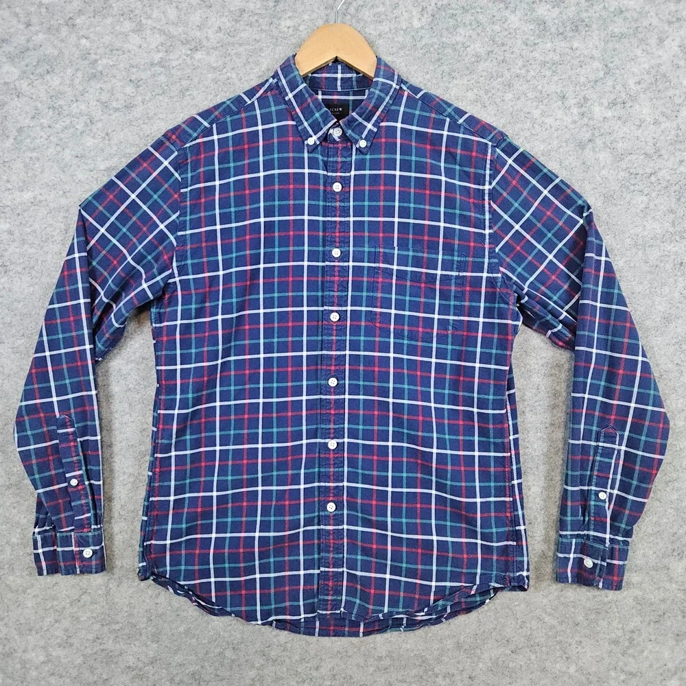 J Crew Oxford Shirt Mens Size M‎ Button Down Blue With Multicolor Windowpane